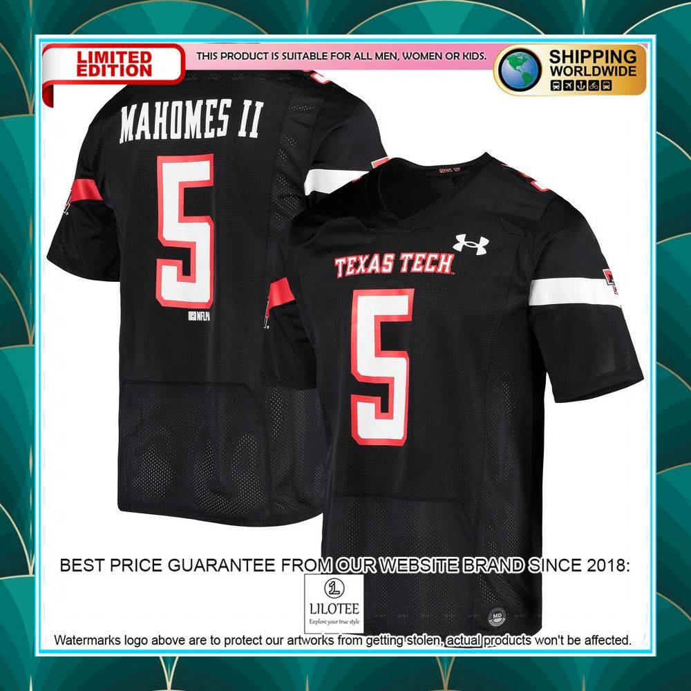 patrick mahomes texas tech red raiders under armour team black football jersey 1 709