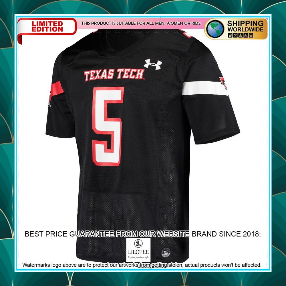 patrick mahomes texas tech red raiders under armour team black football jersey 2 684