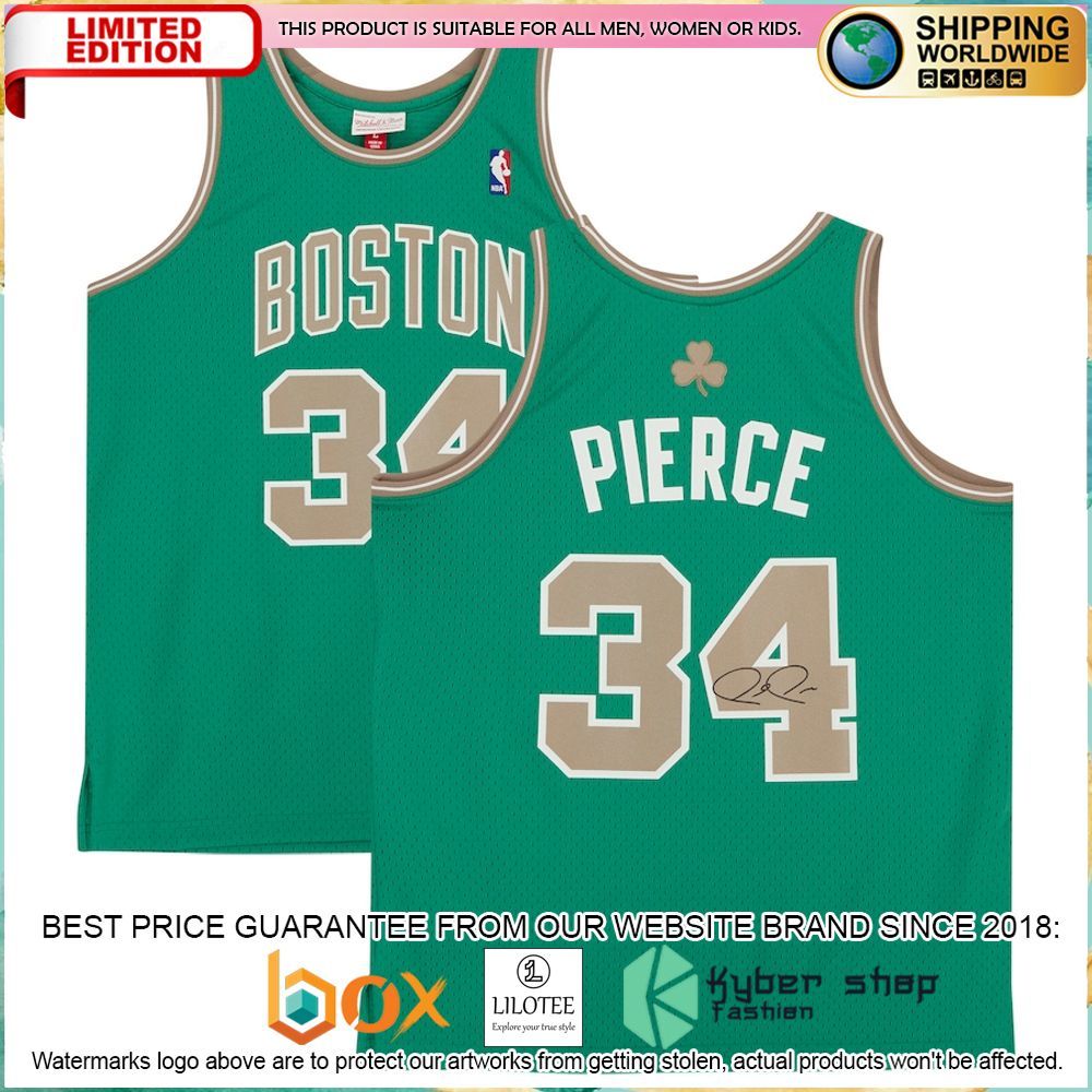 paul pierce boston celtics fanatics autographed green and gold 2007 08 mitchell ness replica basketball jersey 1 596