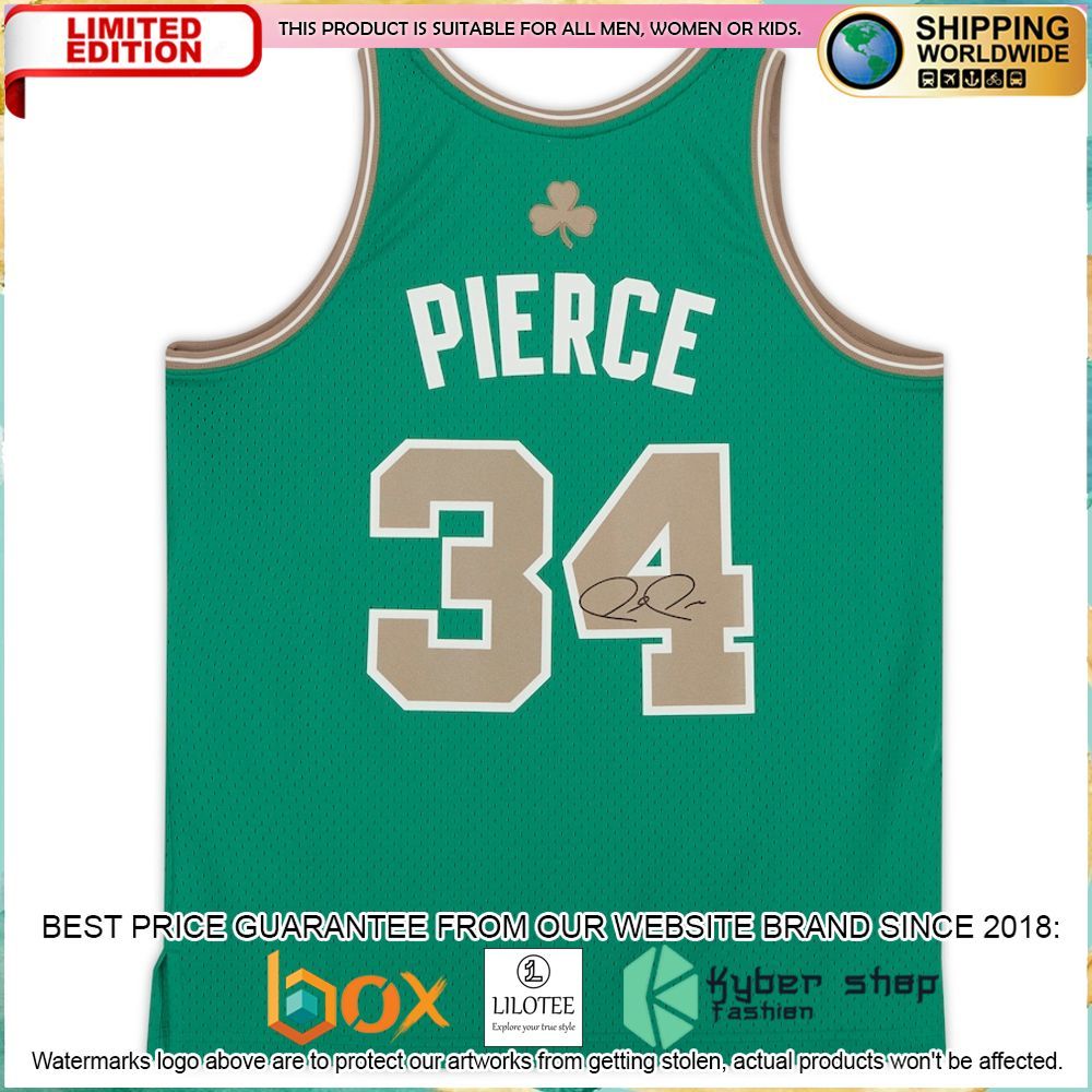 paul pierce boston celtics fanatics autographed green and gold 2007 08 mitchell ness replica basketball jersey 2 413