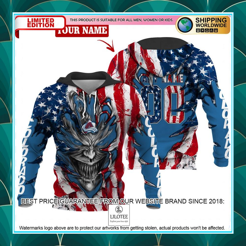 personalized colorado avalanche demon us flag 3d hoodie 1 88