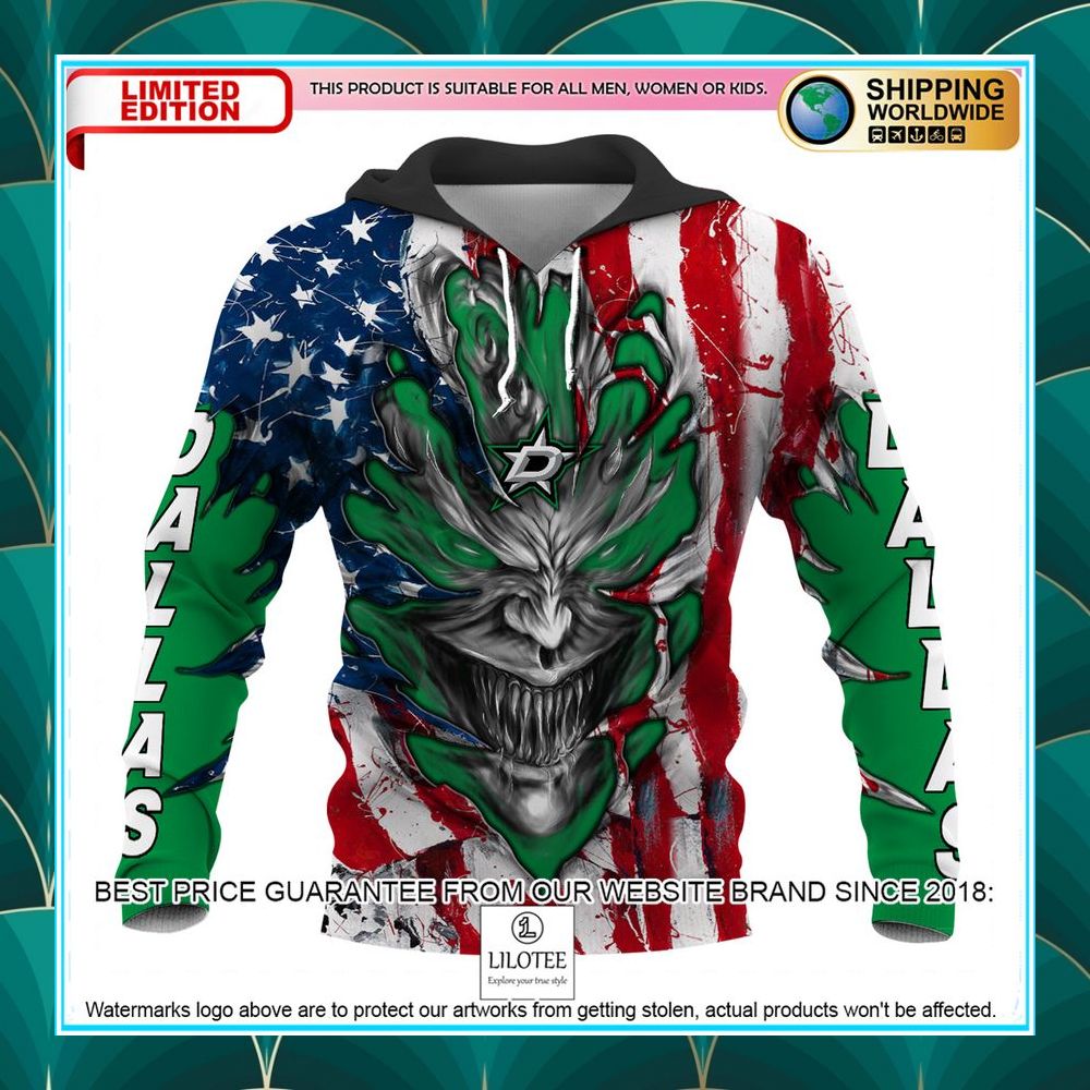 personalized dallas stars demon us flag 3d hoodie 2 298