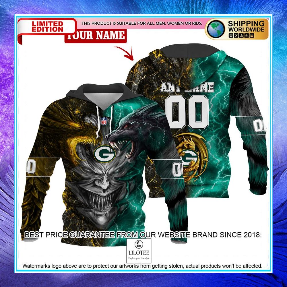 personalized green bay packers dragon demon face hoodie pants 1 728