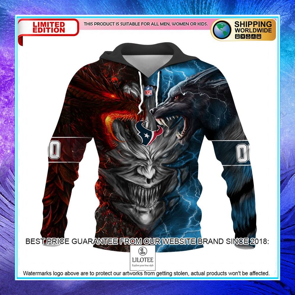 personalized houston texans dragon demon face hoodie pants 1 342