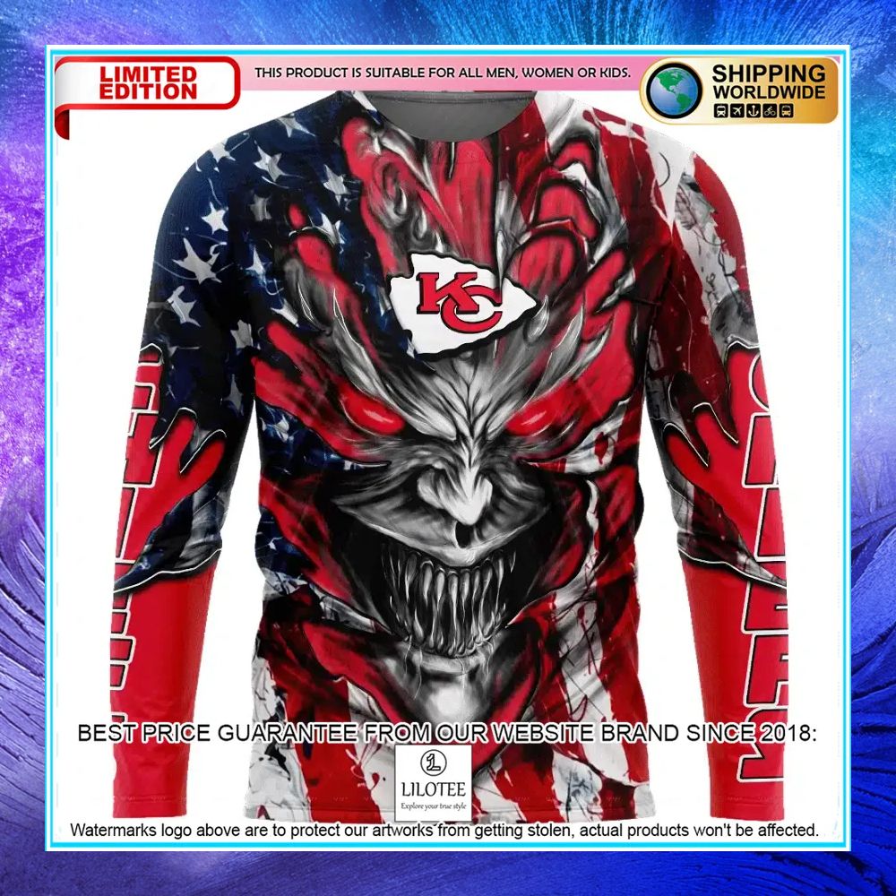 personalized kansas city chiefs demon face american flag shirt hoodie 2 179