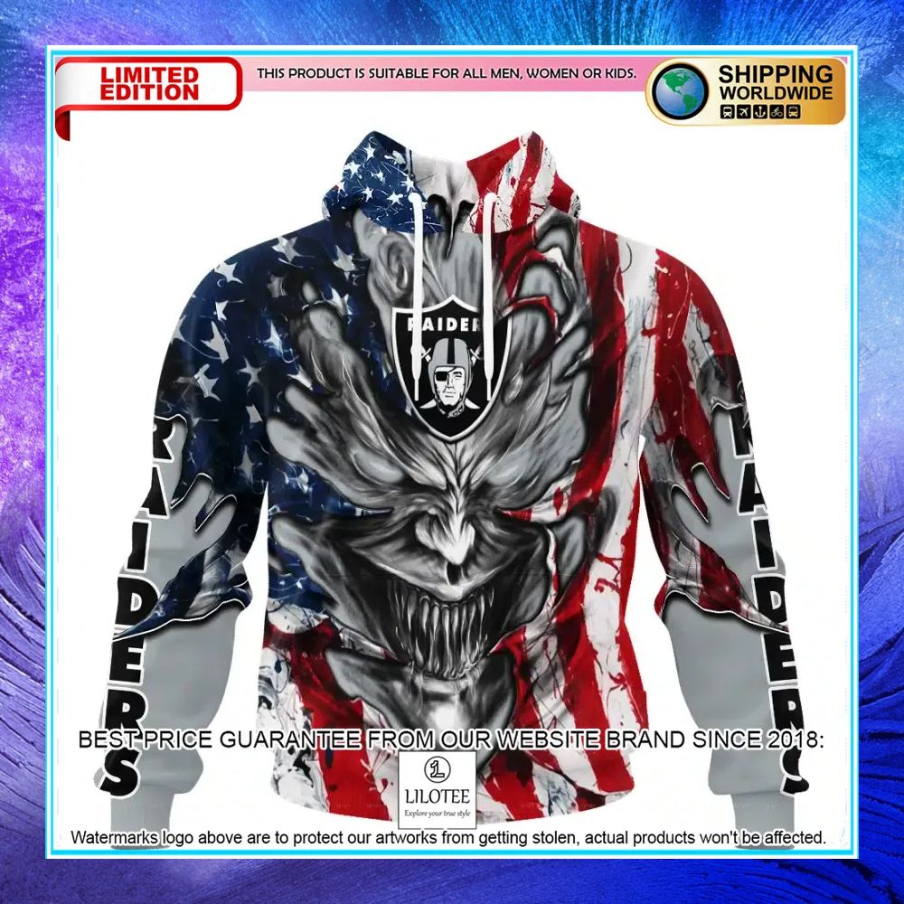 personalized las vegas raiders demon face american flag shirt hoodie 1 223