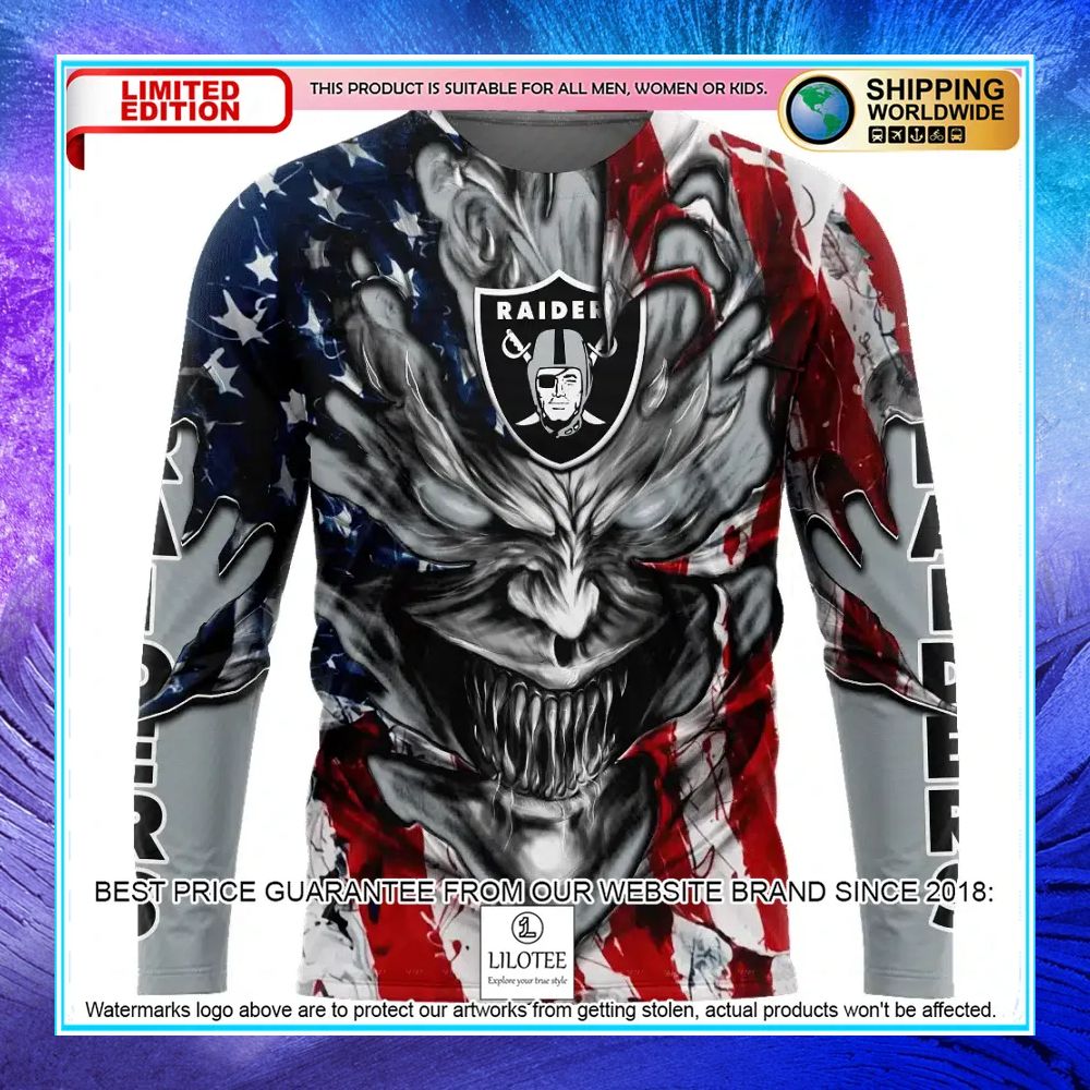 personalized las vegas raiders demon face american flag shirt hoodie 2 537