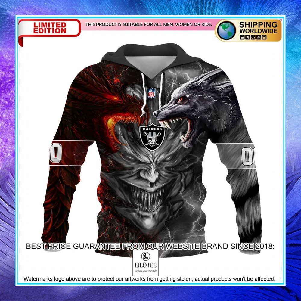 personalized las vegas raiders dragon demon face hoodie pants 1 121