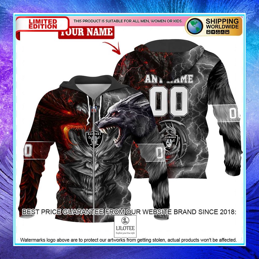 personalized las vegas raiders dragon demon face hoodie pants 2 817