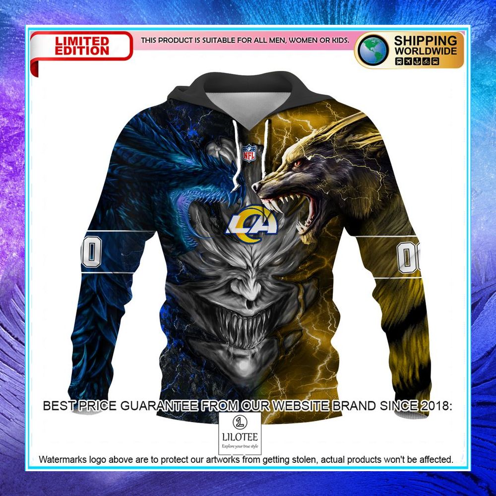personalized los angeles chargers dragon demon face hoodie pants 1 752