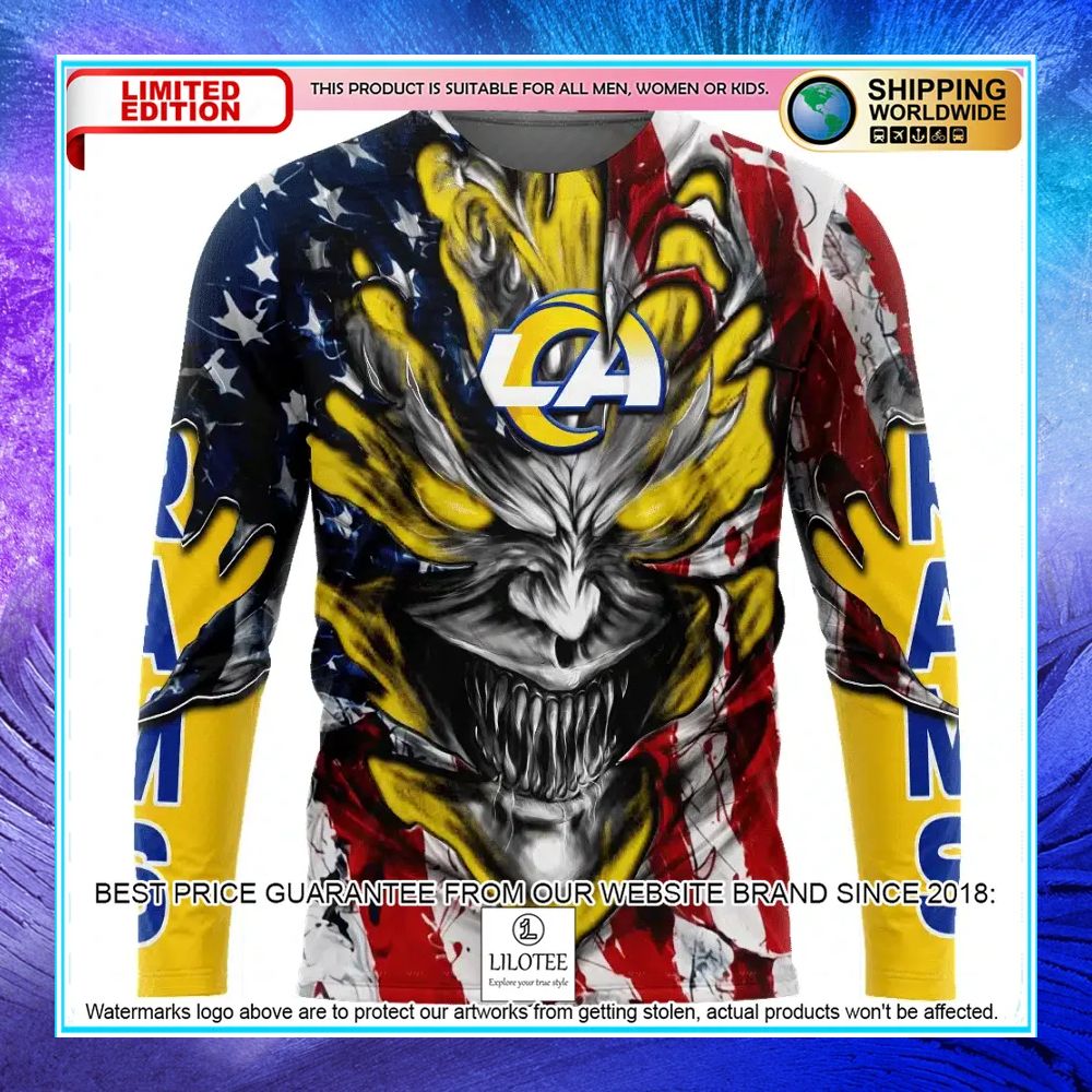 personalized los angeles rams demon face american flag shirt hoodie 2 254
