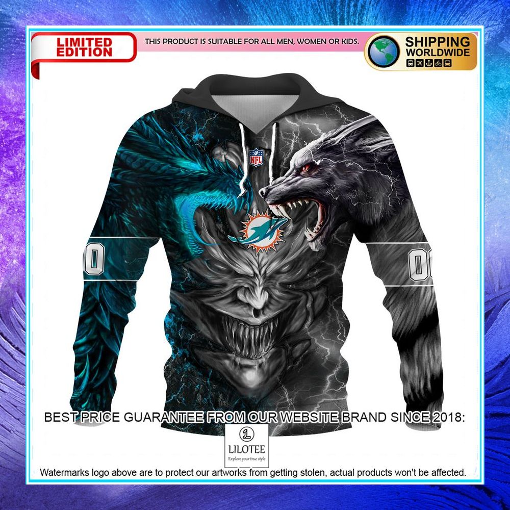 personalized miami dolphins dragon demon face hoodie pants 1 136