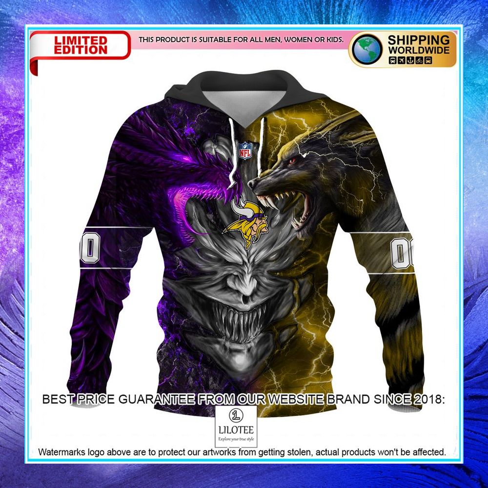 personalized minnesota vikings dragon demon face hoodie pants 1 789
