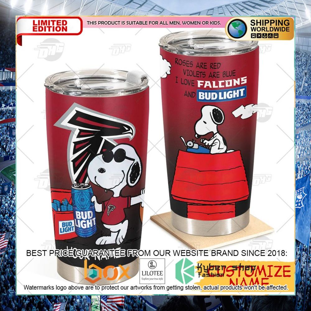 personalized nfl atlanta falcons snoopy bud light beer tumbler 1 904