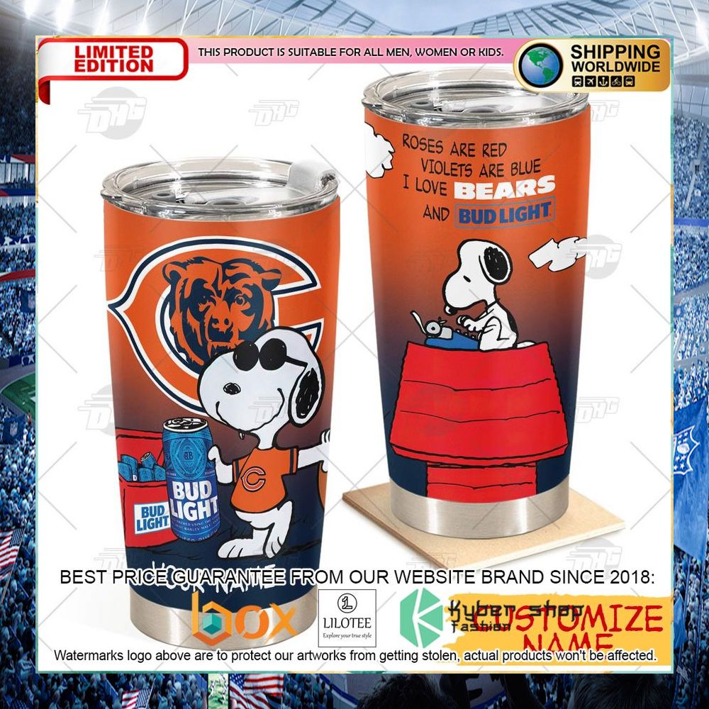 personalized nfl chicago bears snoopy bud light beer tumbler 1 283