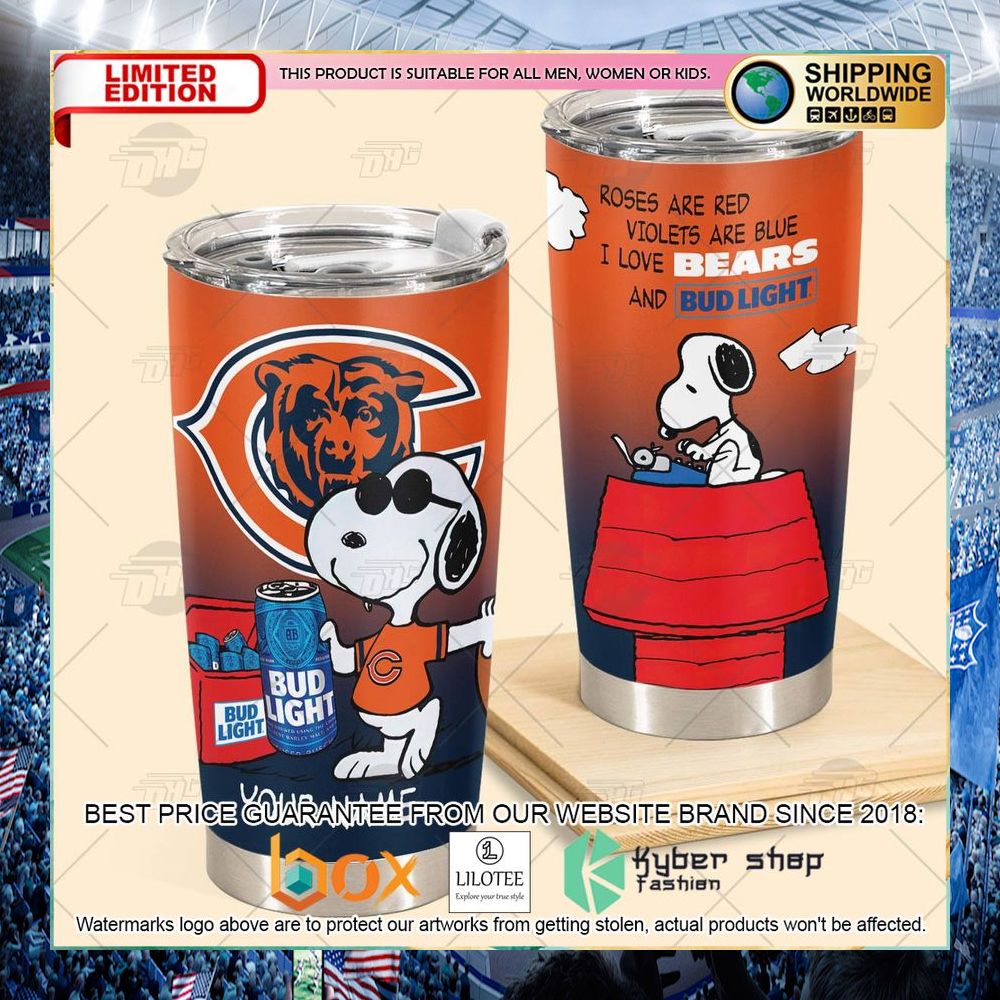 personalized nfl chicago bears snoopy bud light beer tumbler 2 774