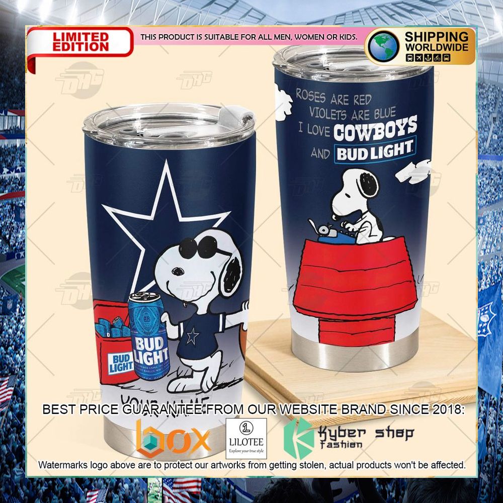 personalized nfl dallas cowboys snoopy bud light beer tumbler 2 917