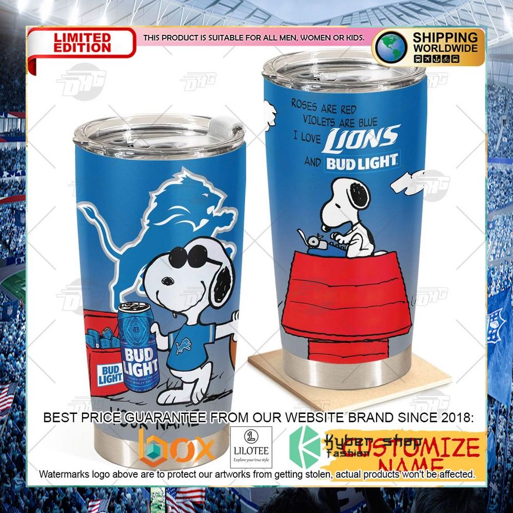 personalized nfl detroit lions snoopy bud light beer tumbler 1 555