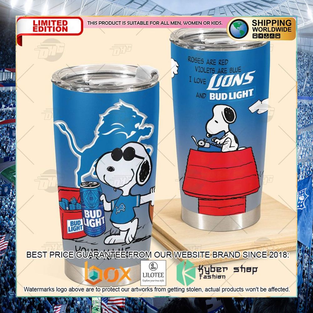 personalized nfl detroit lions snoopy bud light beer tumbler 2 802