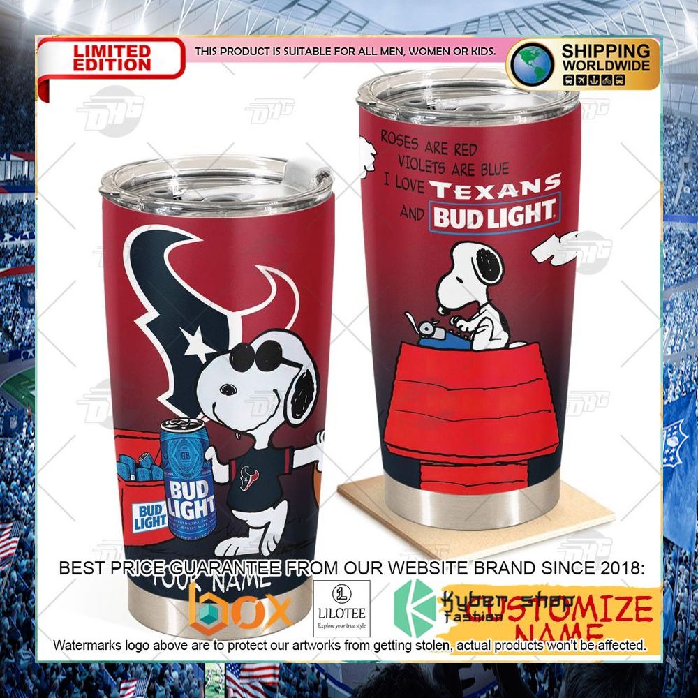 personalized nfl houston texans snoopy bud light beer tumbler 1 937