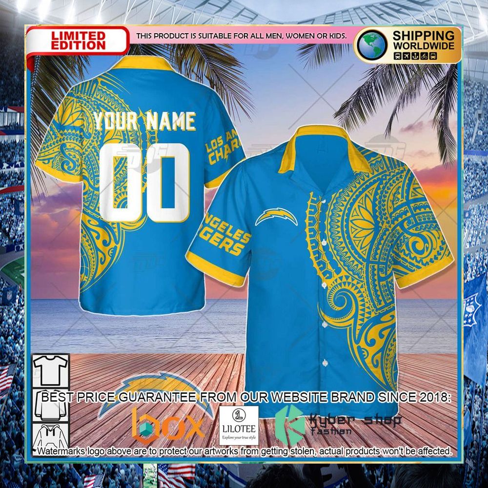 personalized nfl los angeles chargers tattoo hawaiian shirt 1 418