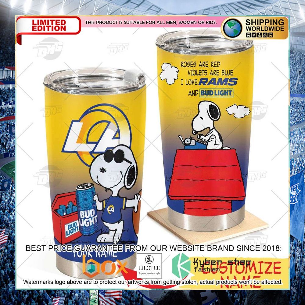 personalized nfl los angeles rams snoopy bud light beer tumbler 1 787