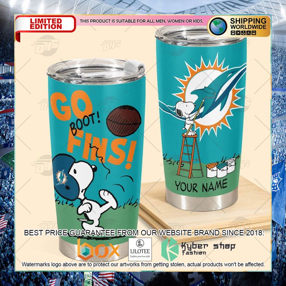 personalized nfl miami dolphins snoopy tumbler 2 349
