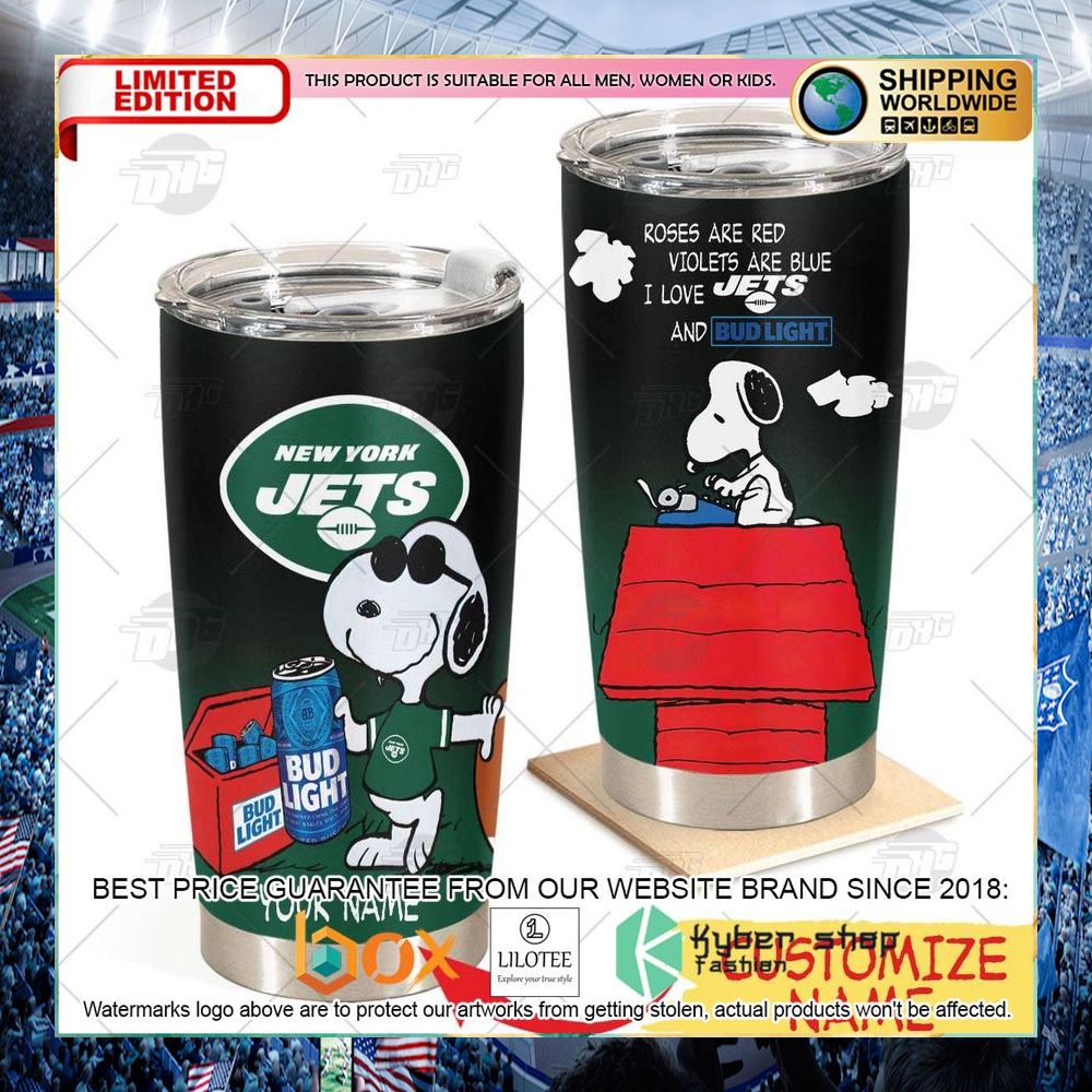 personalized nfl new york jets snoopy bud light beer tumbler 1 710
