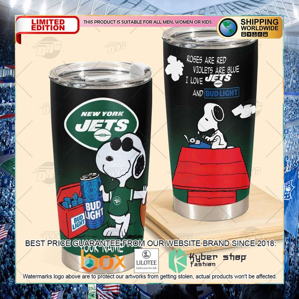 personalized nfl new york jets snoopy bud light beer tumbler 2 862