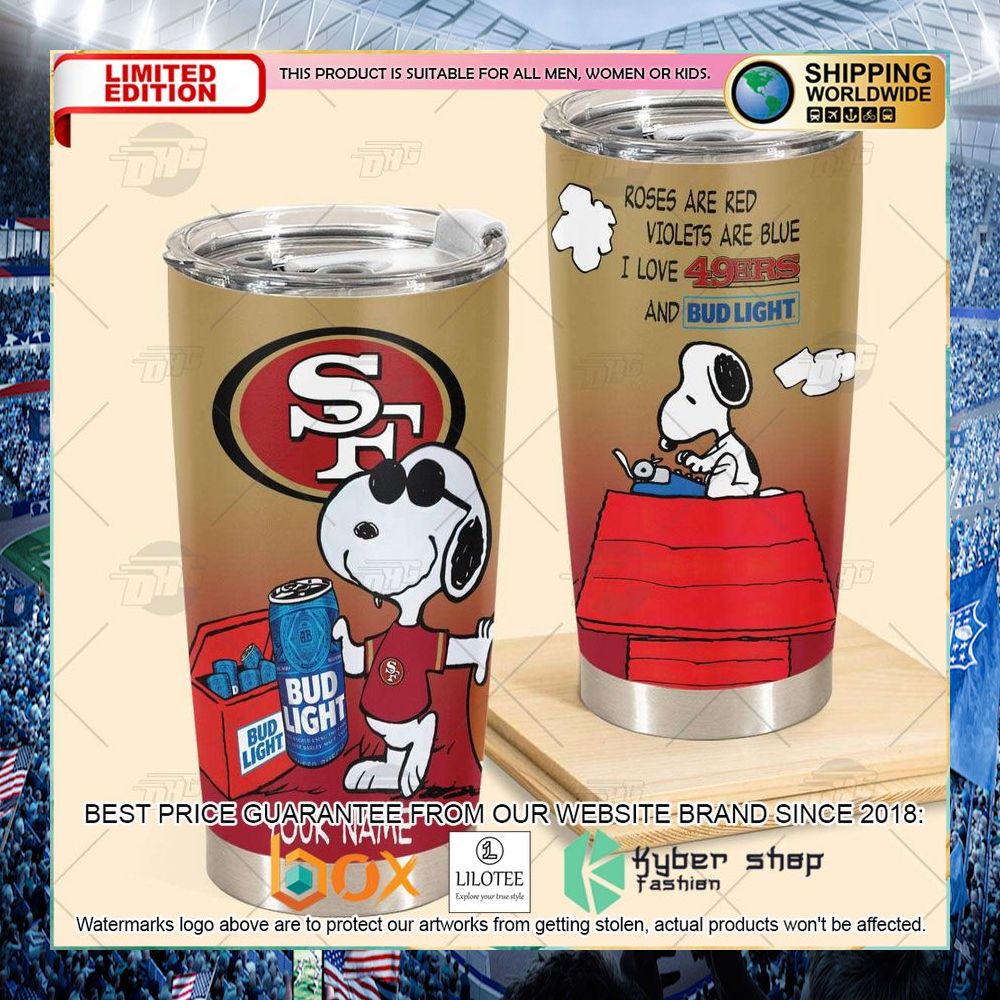 personalized nfl san francisco 49ers snoopy bud light beer tumbler 2 880