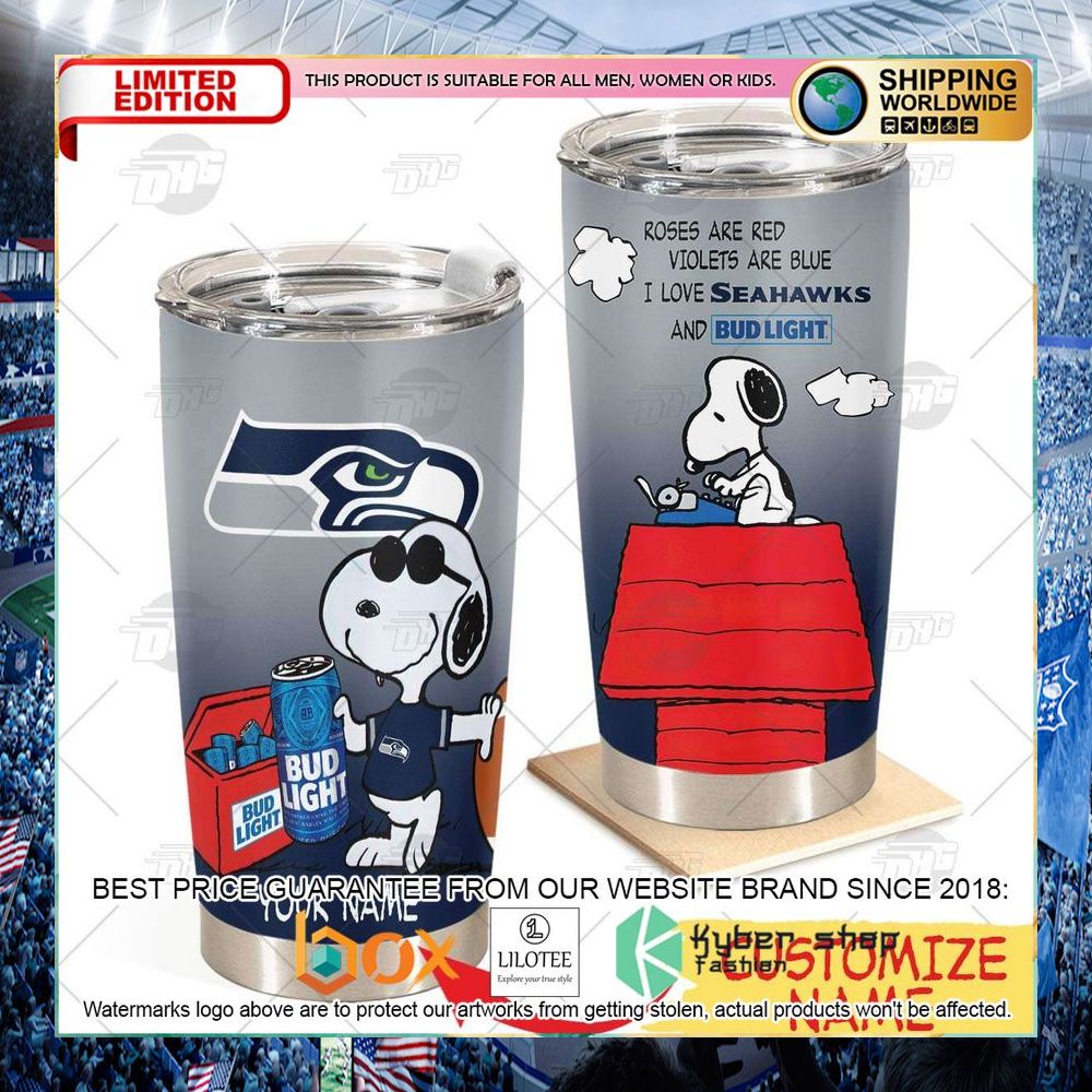 personalized nfl seattle seahawks snoopy bud light beer tumbler 1 638