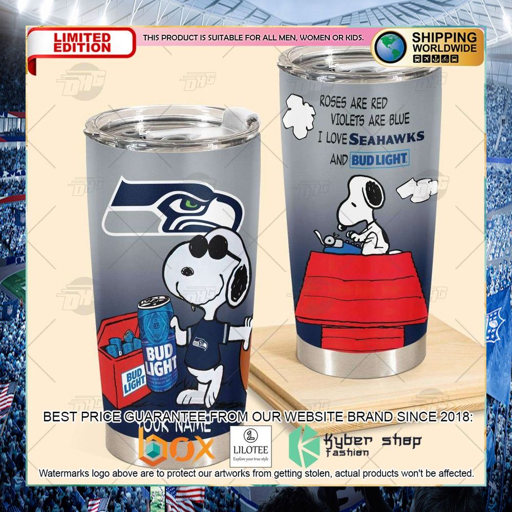 personalized nfl seattle seahawks snoopy bud light beer tumbler 2 926