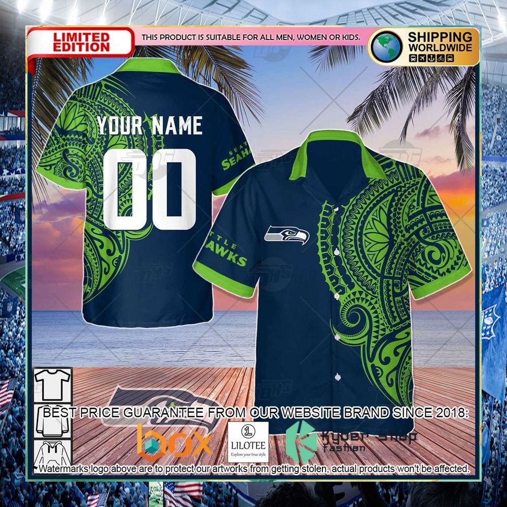 personalized nfl seattle seahawks tattoo hawaiian shirt 1 293