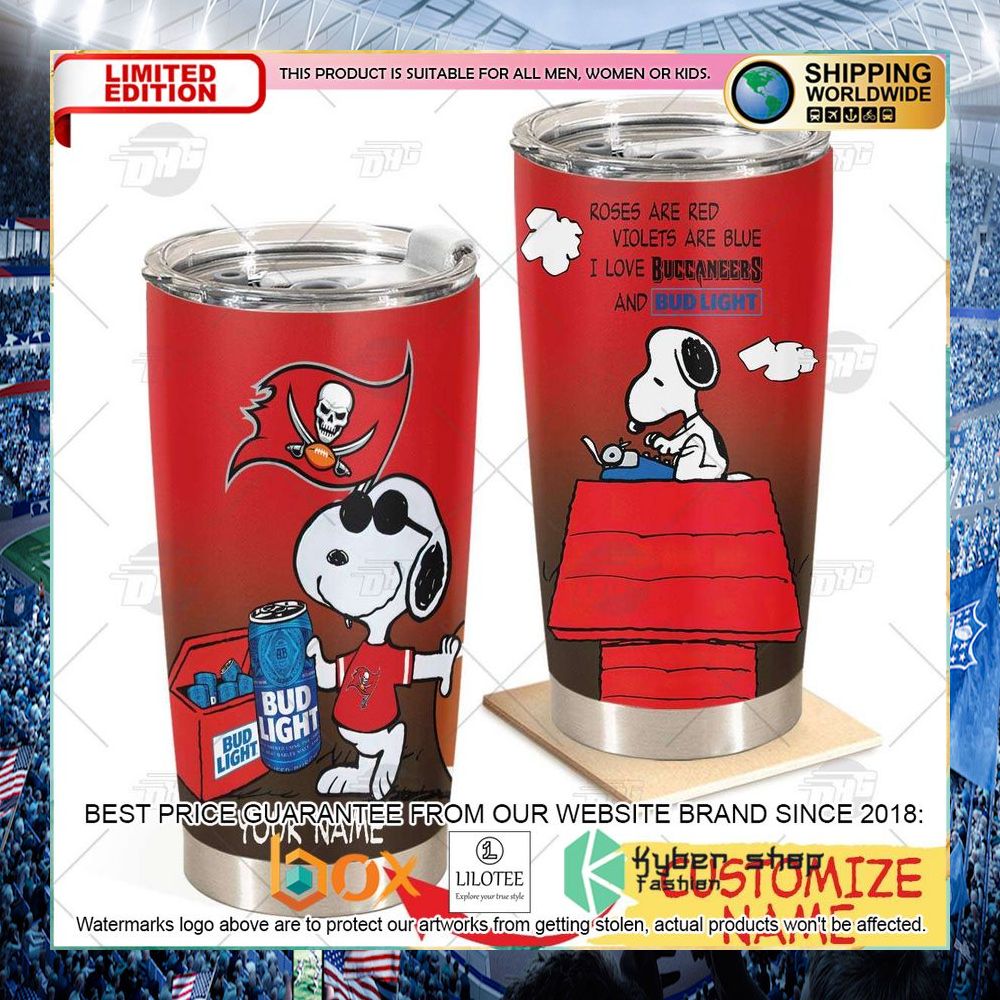 personalized nfl tampa bay buccaneers snoopy bud light beer tumbler 1 56