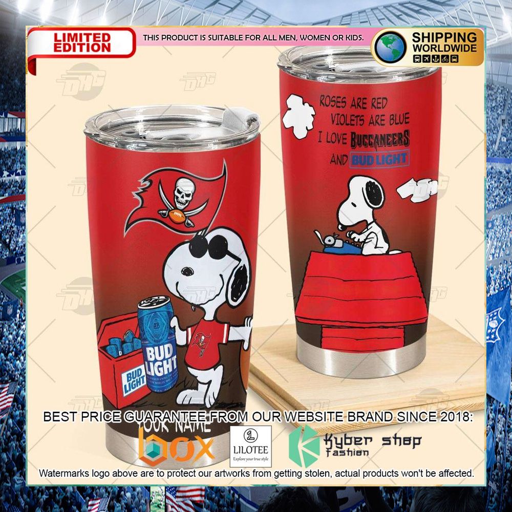personalized nfl tampa bay buccaneers snoopy bud light beer tumbler 2 812