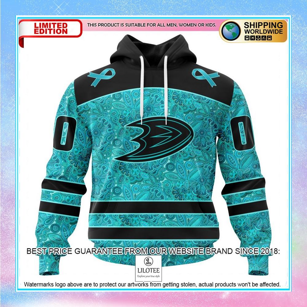 personalized nhl anaheim ducks design fight ovarian cancer shirt hoodie 1 866