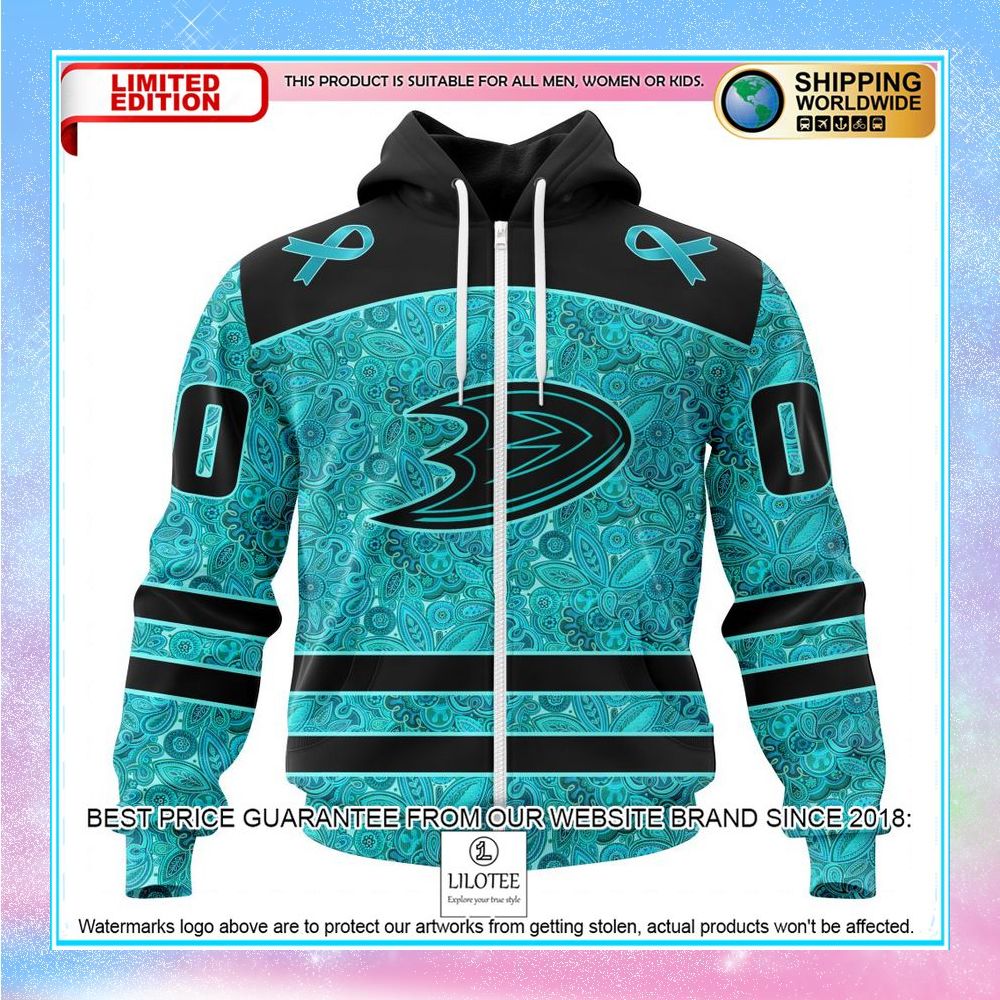 personalized nhl anaheim ducks design fight ovarian cancer shirt hoodie 2 901