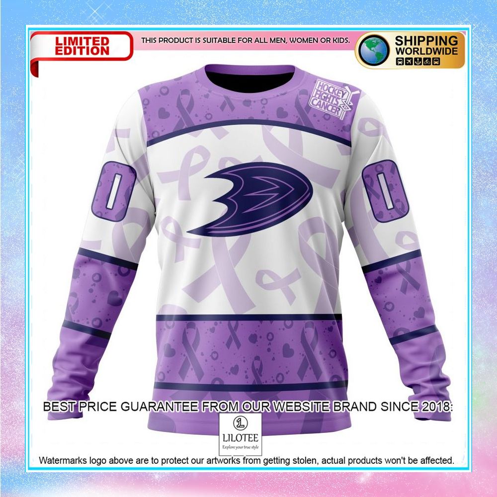 personalized nhl anaheim ducks lavender fight cancer shirt hoodie 6 666