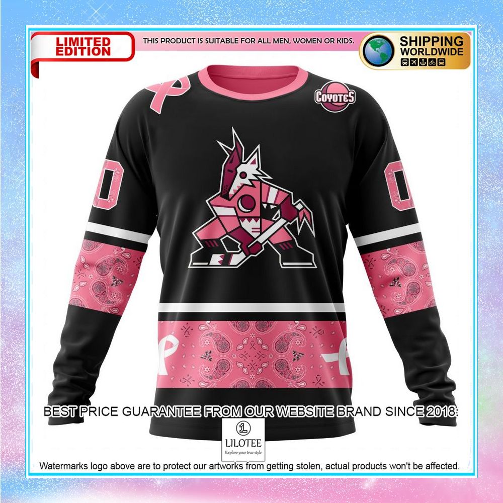 personalized nhl arizona coyotes design in classic style with paisley we wear pink breast cancer shirt hoodie 6 302