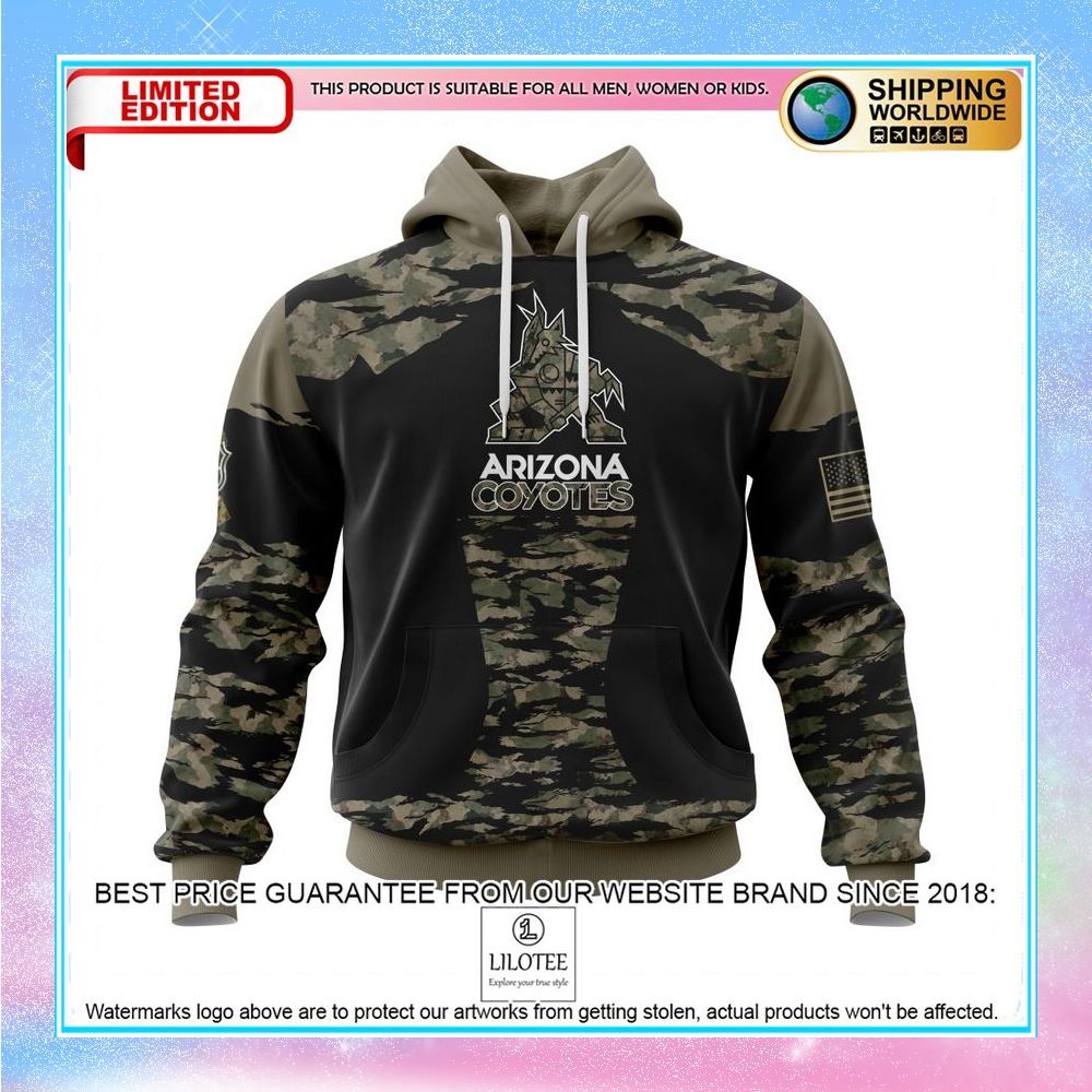 personalized nhl arizona coyotes honors veterans and military members shirt hoodie 1 189
