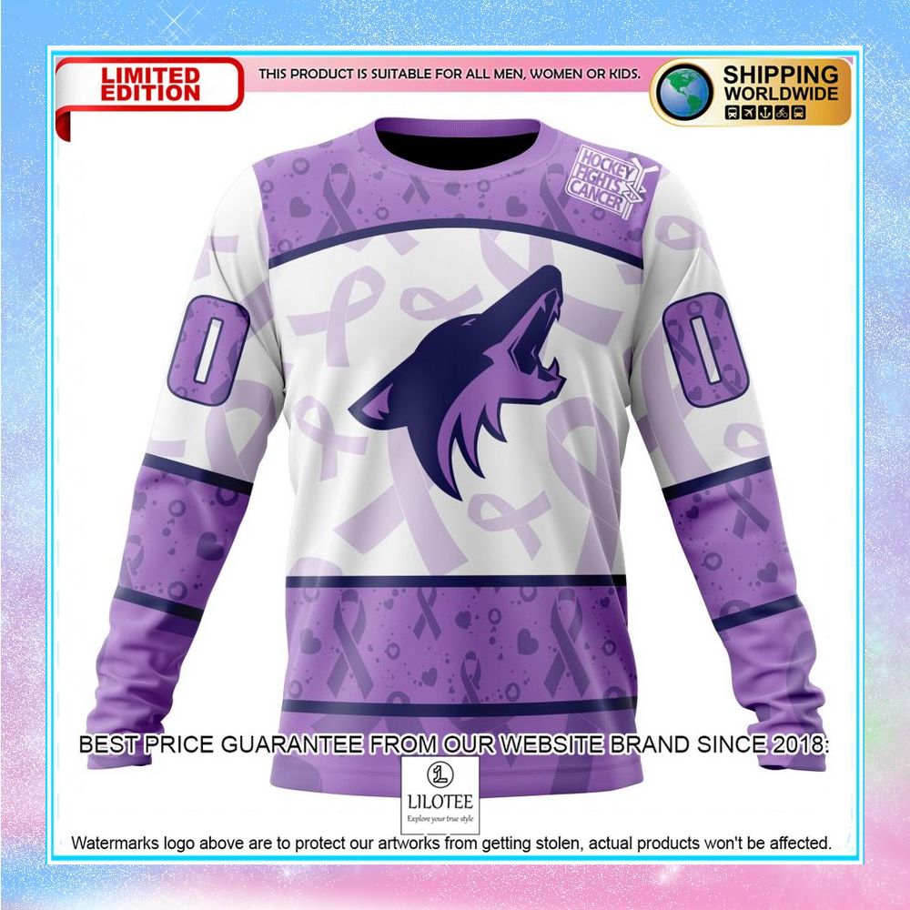 personalized nhl arizona coyotes lavender fight cancer shirt hoodie 6 574