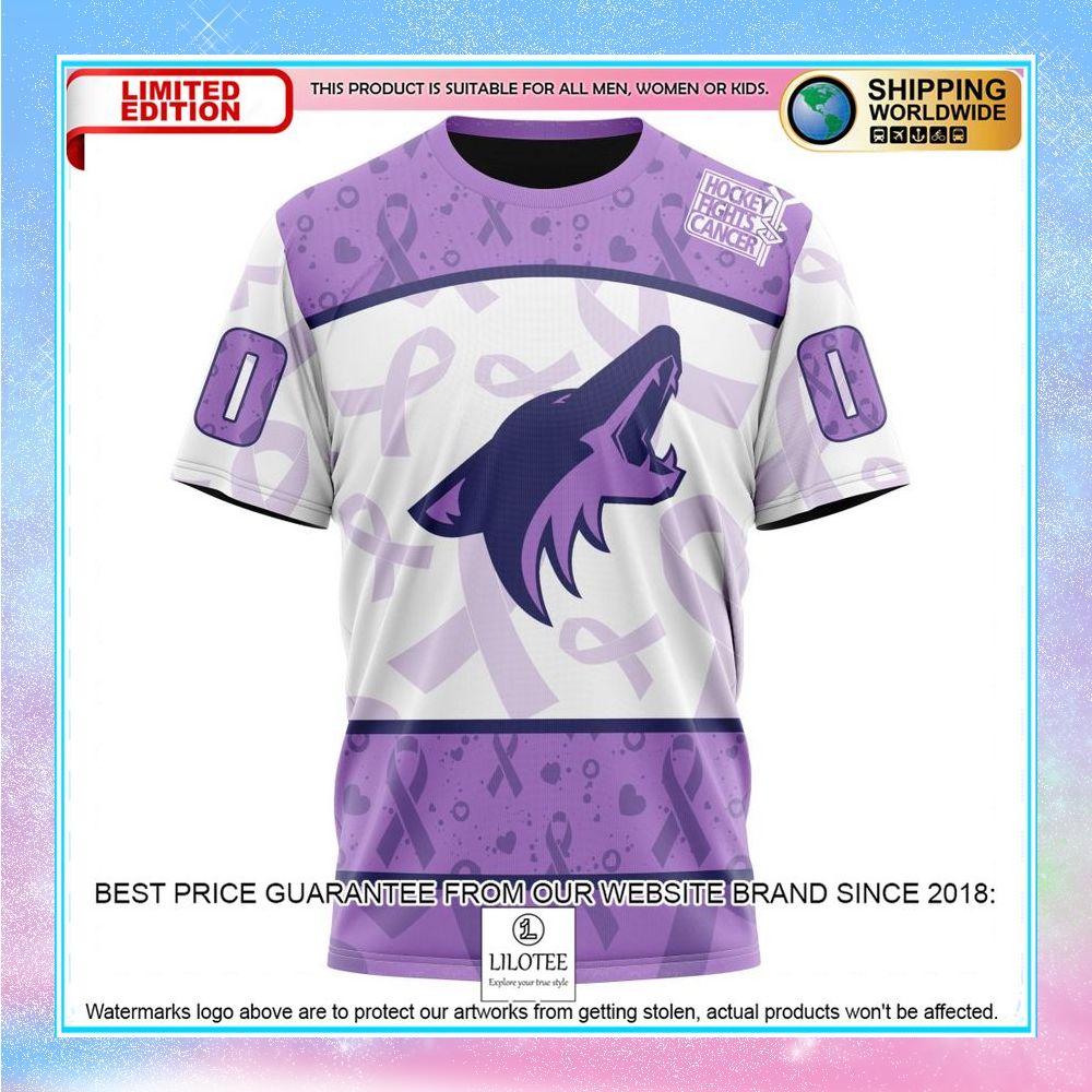 personalized nhl arizona coyotes lavender fight cancer shirt hoodie 8 991