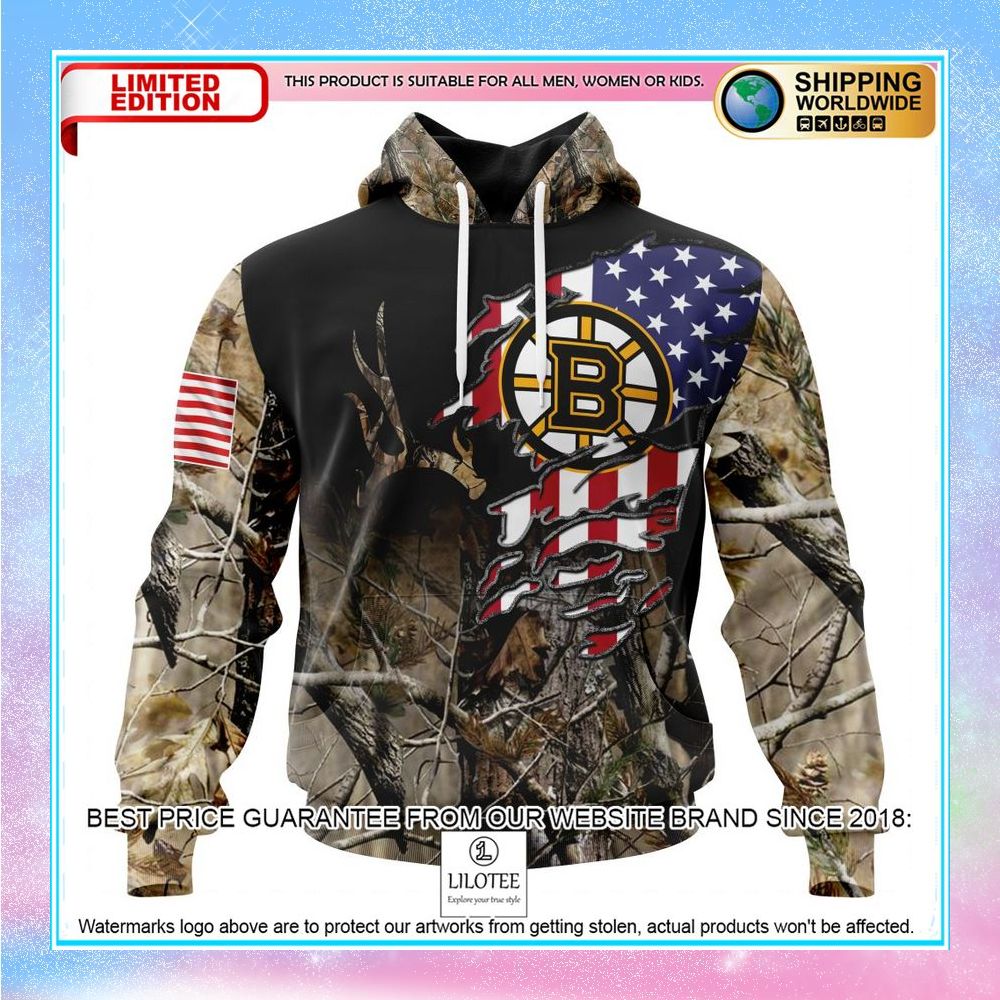 personalized nhl boston bruins camo realtree hunting shirt hoodie 1 399