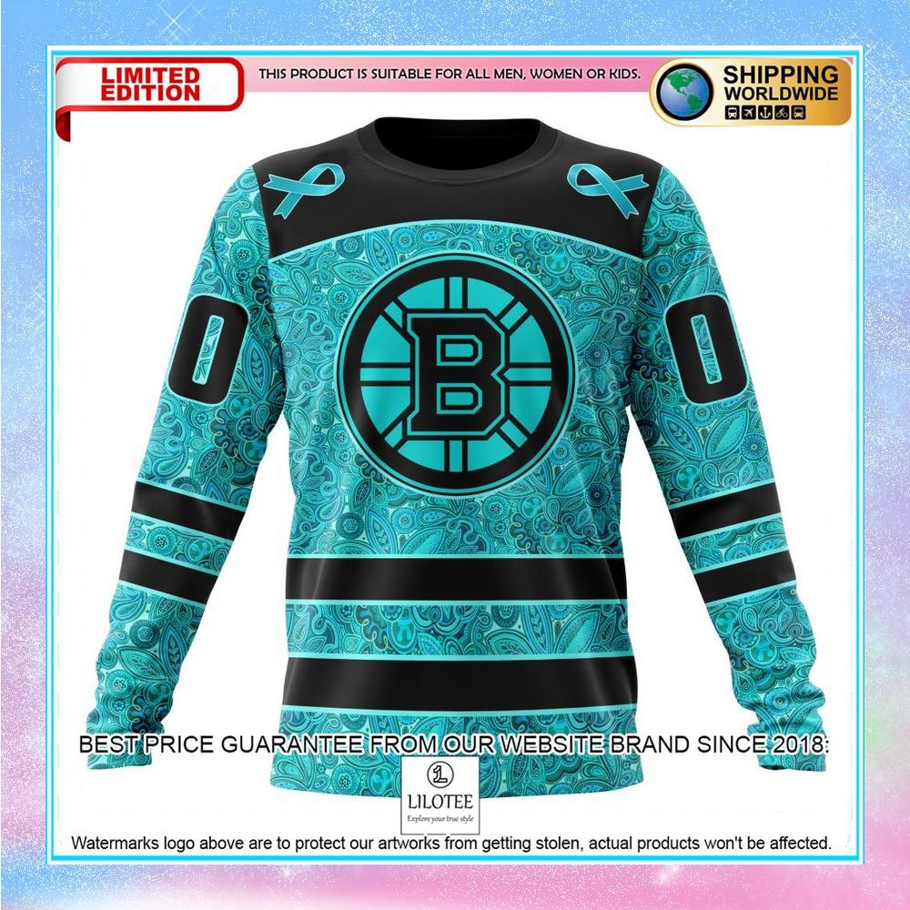 personalized nhl boston bruins design fight ovarian cancer shirt hoodie 6 417