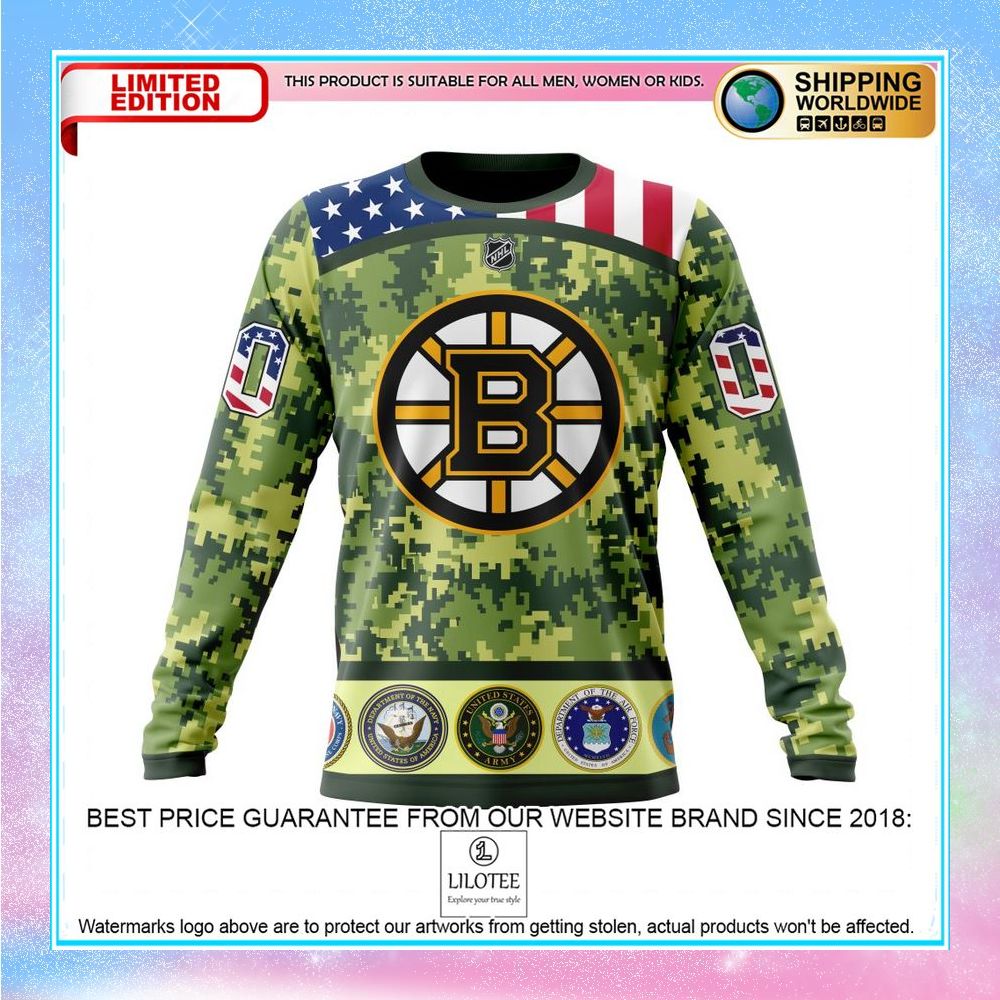 personalized nhl boston bruins honor military with camo shirt hoodie 6 473