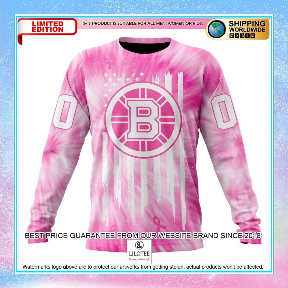 personalized nhl boston bruins pink tie dye shirt hoodie 6 329