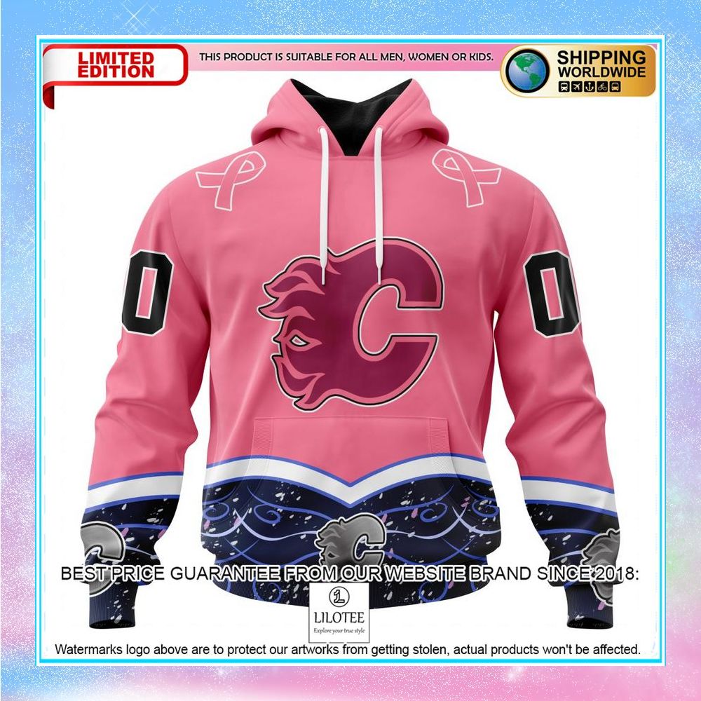 personalized nhl calgary flames hockey fights cancer shirt hoodie 1 357