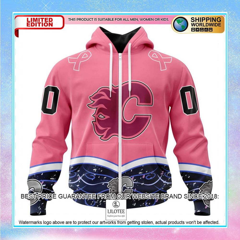 personalized nhl calgary flames hockey fights cancer shirt hoodie 2 832
