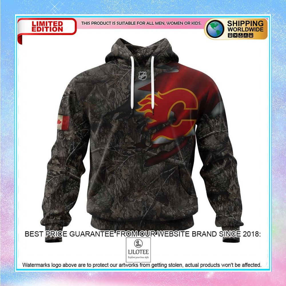 personalized nhl calgary flames hunting camo realtree shirt hoodie 1 798