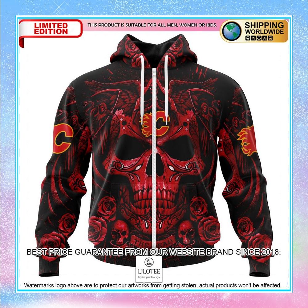 personalized nhl calgary flames skull art shirt hoodie 2 472